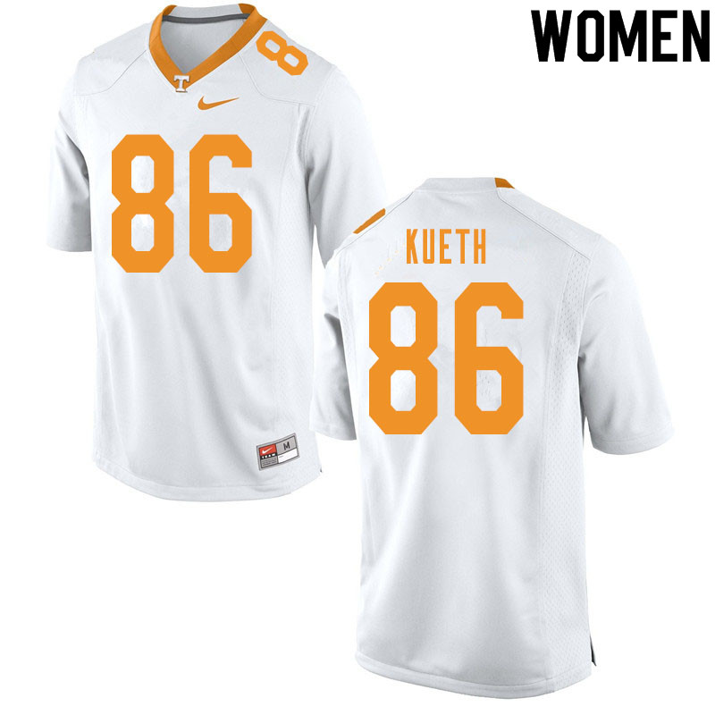 Women #86 Gatkek Kueth Tennessee Volunteers College Football Jerseys Sale-White